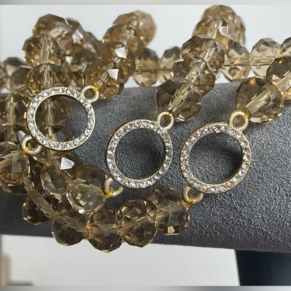 Banana Republic Set of 3 Faceted Olive Crystal Bracelets w/ Brass-Diamond Accent